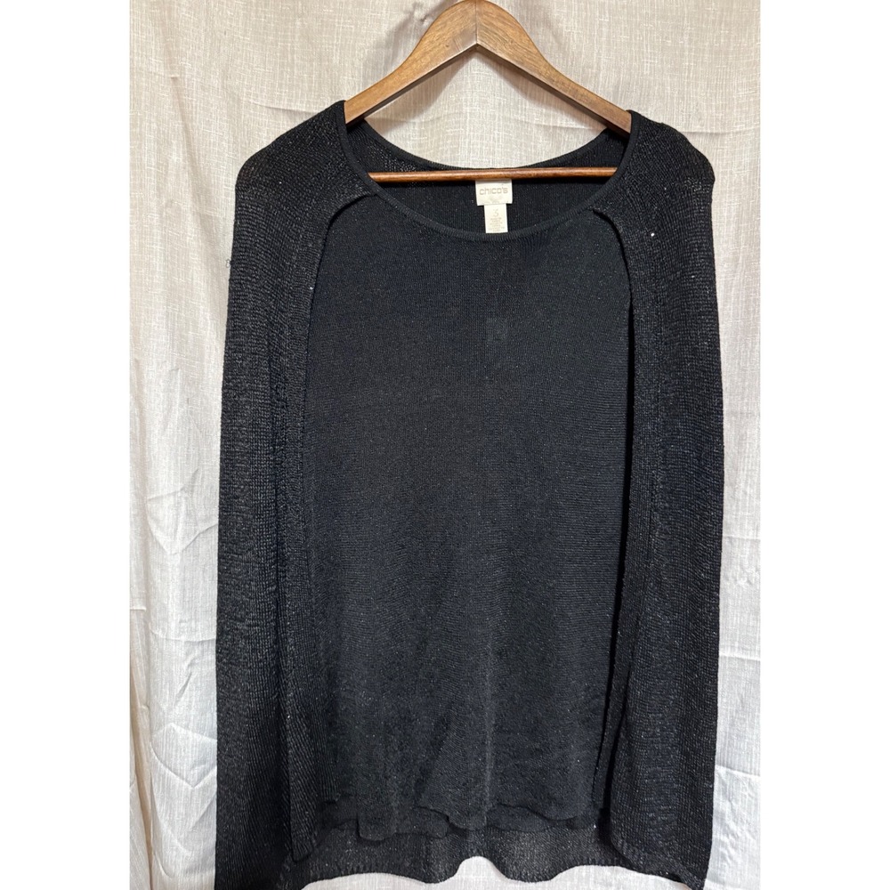 NWT Chicos Sz 3 Black Sleeveless Top with Cape Pullover Sparkly Sequins Holiday